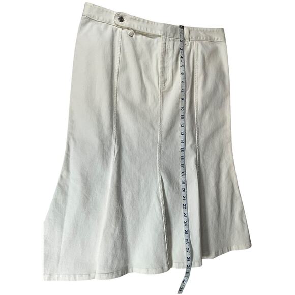 Vintage Lauren Ralph Lauren NWT White Denim Skirt Midi Length SZ 14 NWT Flare - Picture 8 of 10